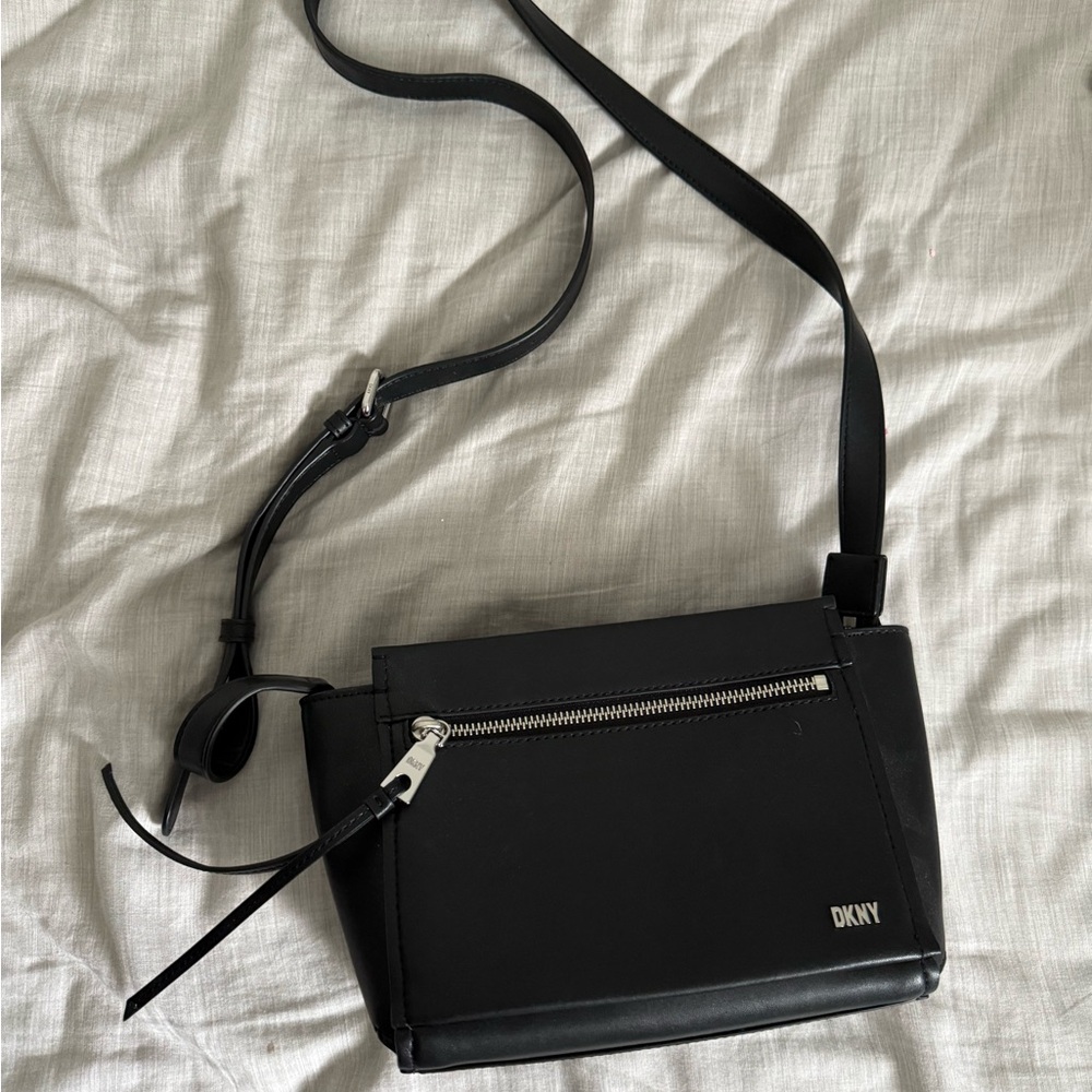 DKNY Black Shoulder Bag with Silver Accents